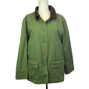 Vintage Basic Editions Chore Coat Women's Large Green Corduroy Collar Barn y2k